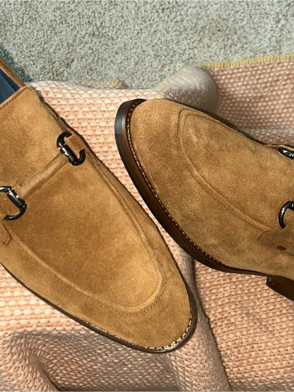 Johnston & Murphy Men's Landry Bit Round Toe Dress Shoes Sz 9.5 in Snuff Suede